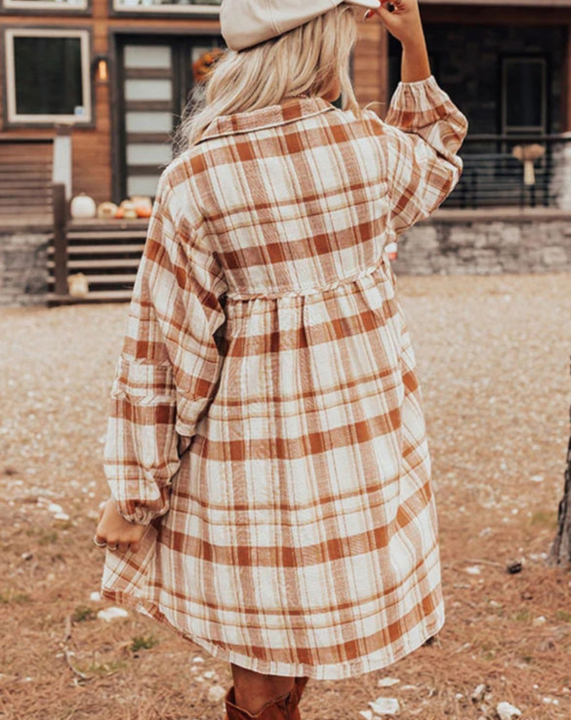 Brown Plaid Baby Doll Mini Dress