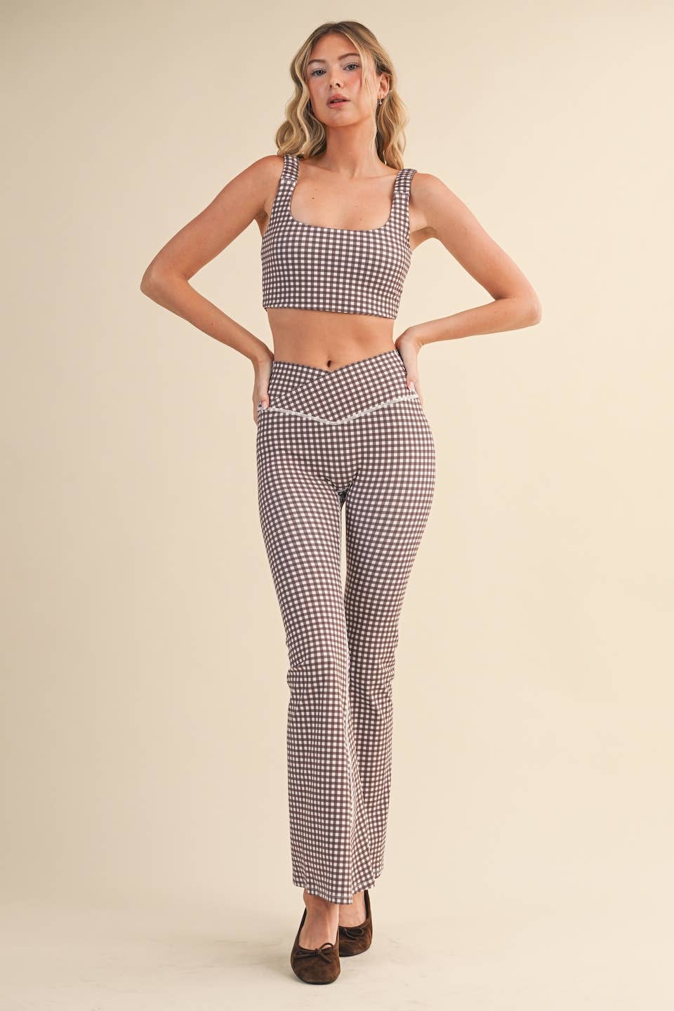 Gingham Print Ruched Bra Top