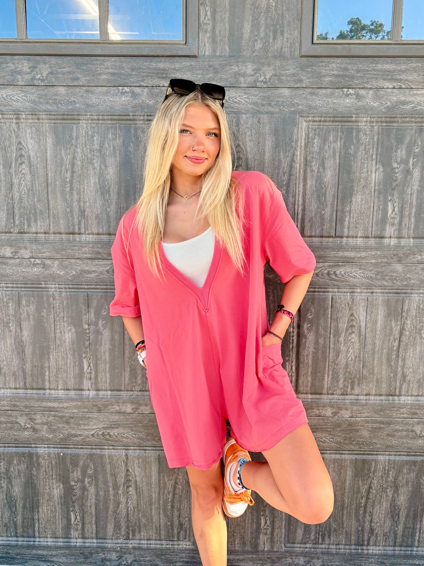 Coral Short Sleeve Romper