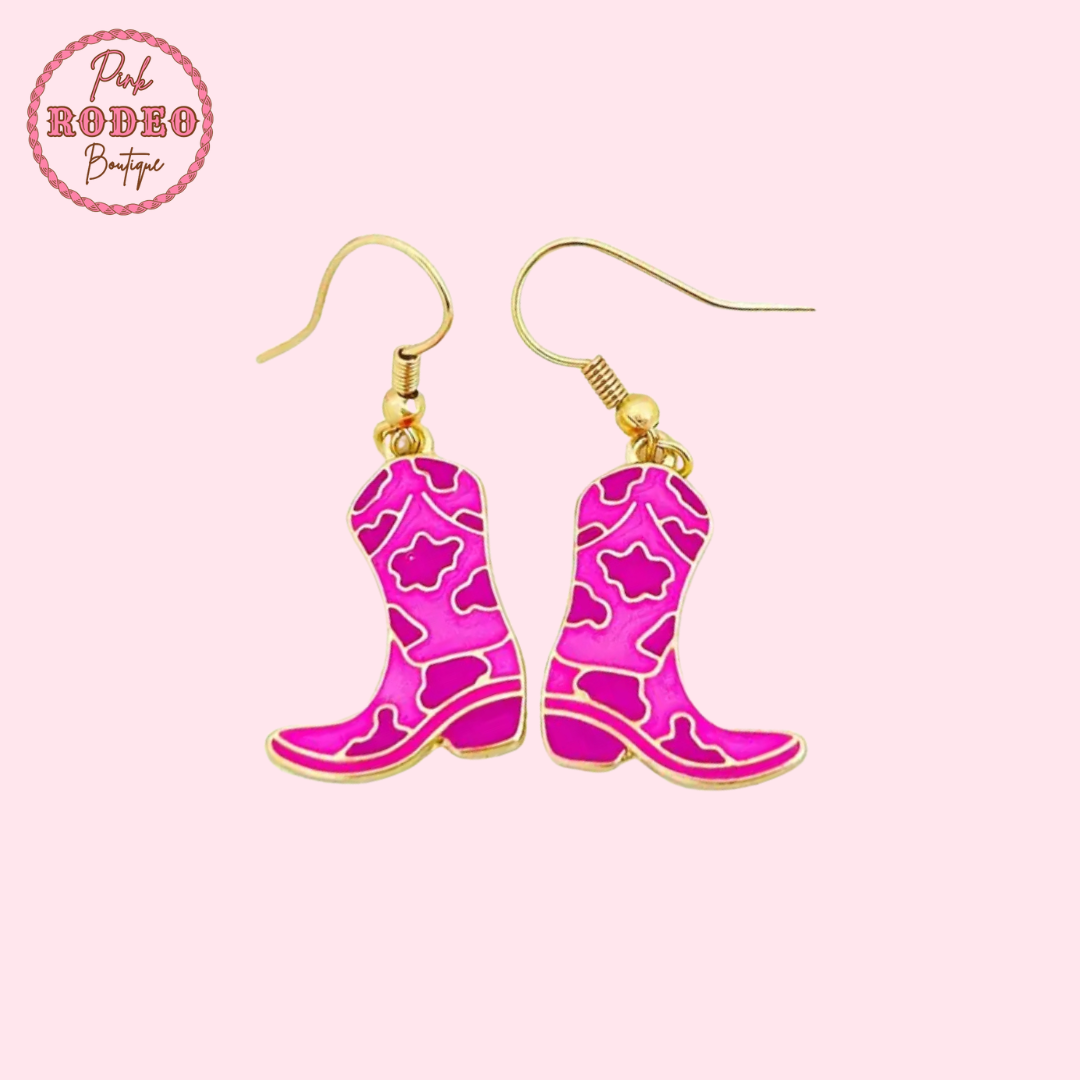 Pink Cow Boot Earrings