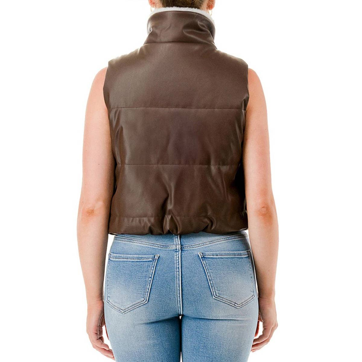 Faux Leather Sherpa Puffer Vest