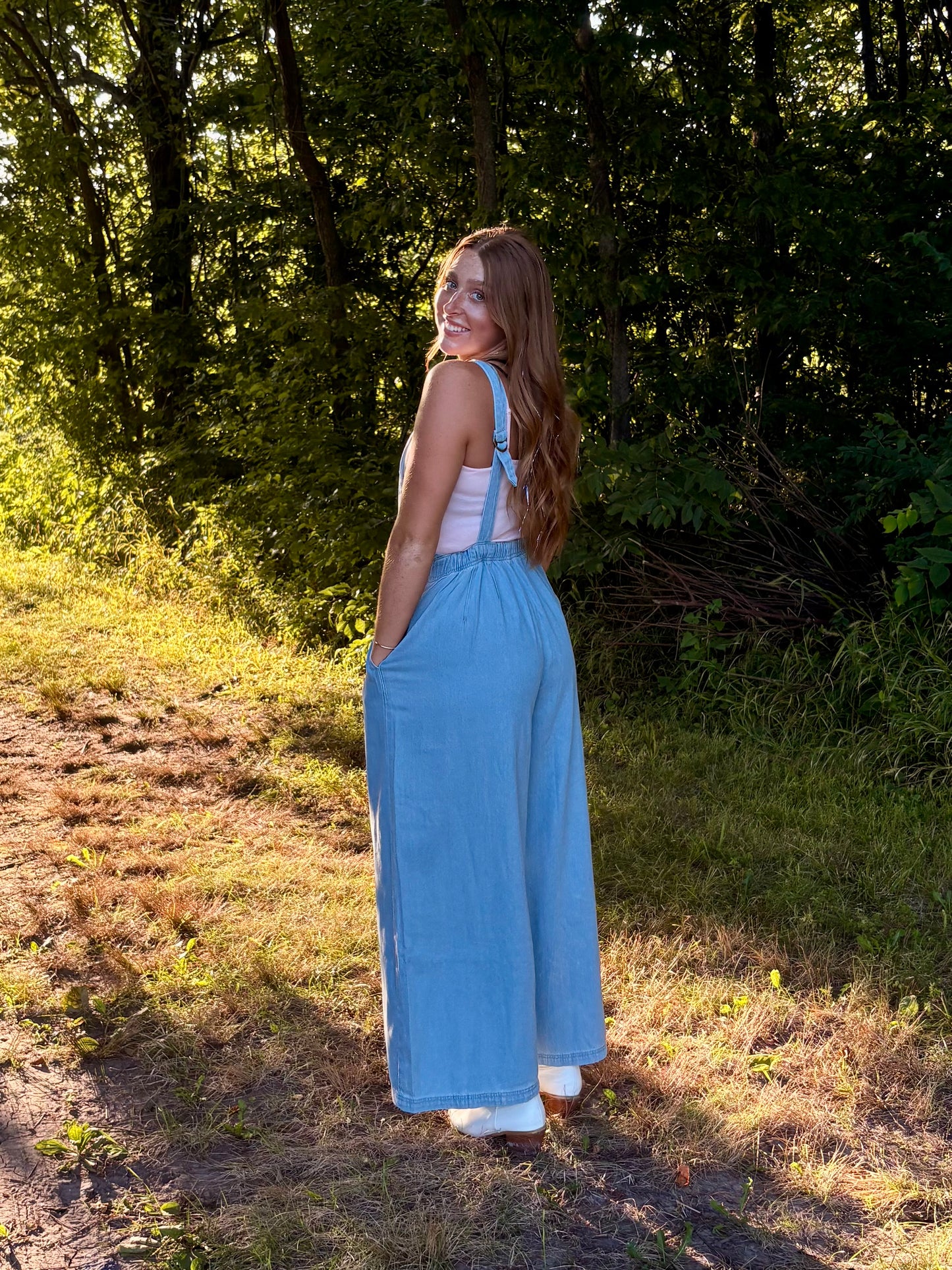 Pleated Denim Overalls