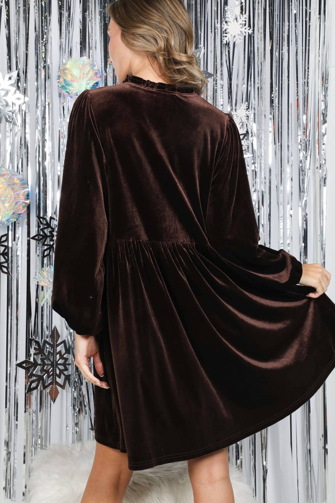 Chocolate Velvet Baby Doll Dress