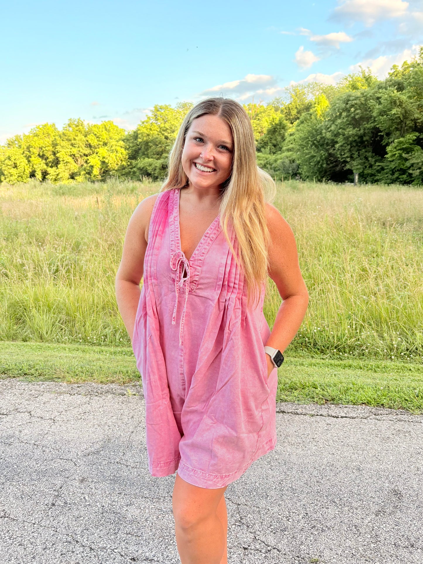 Pink Pleated Romper