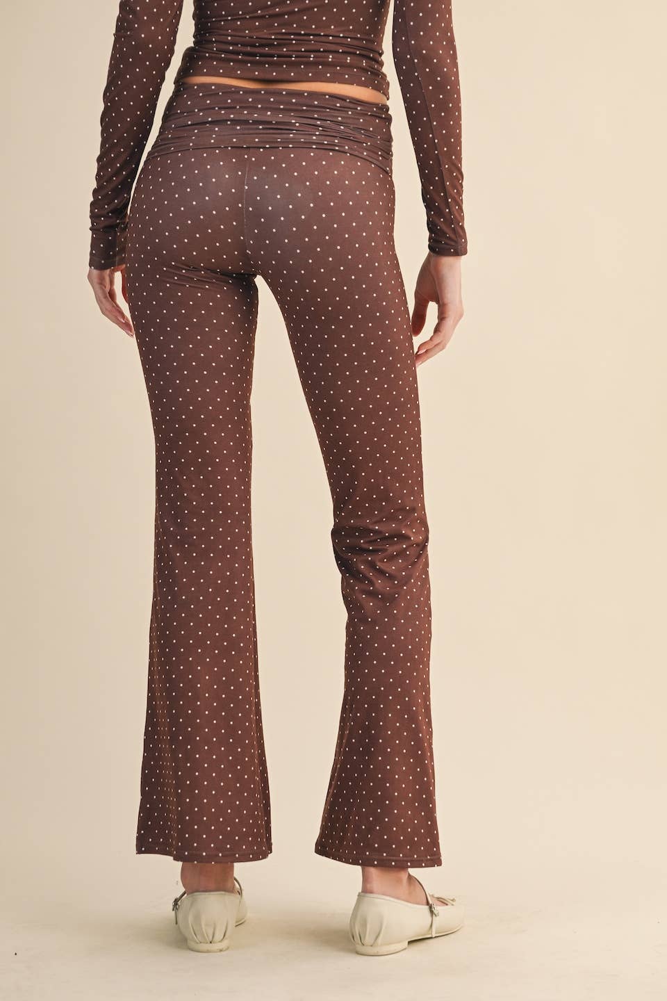 Choco Polka Dot Foldover Flare Leggings