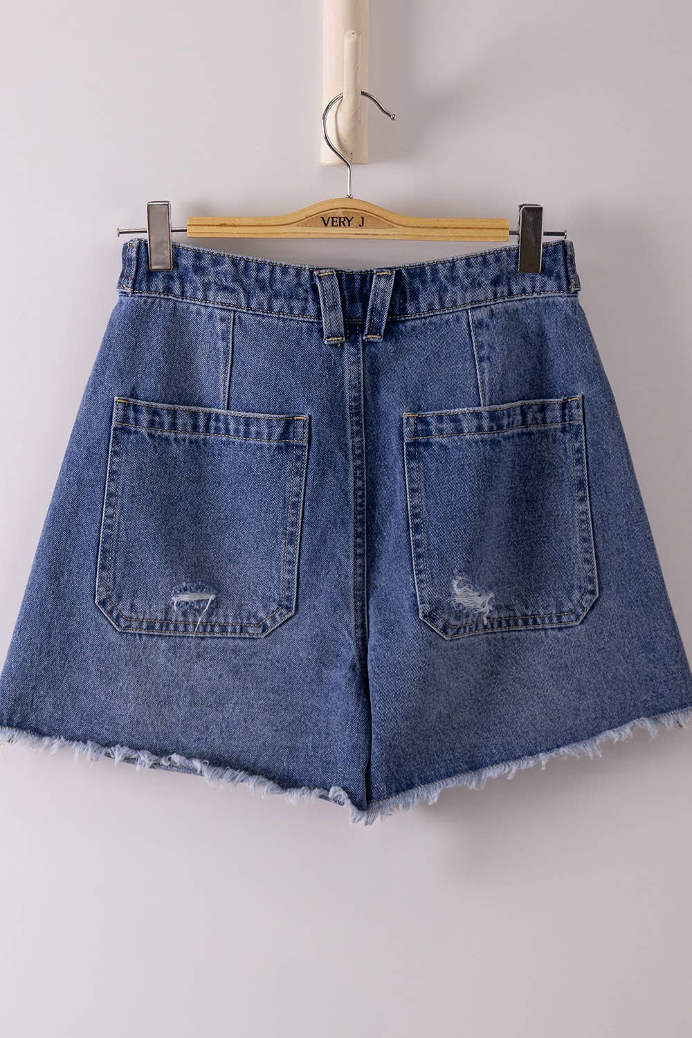 Buckled Washed Denim Shorts