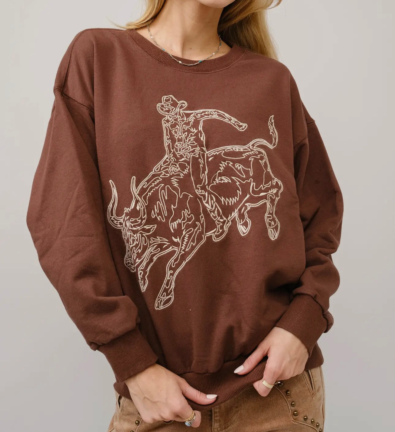 Embroidered Bull Crewneck