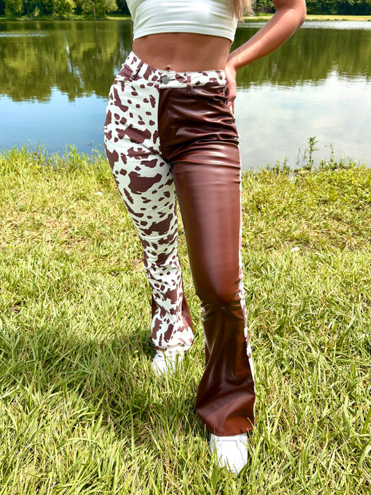 Brown Cow & Leather Bell Bottoms