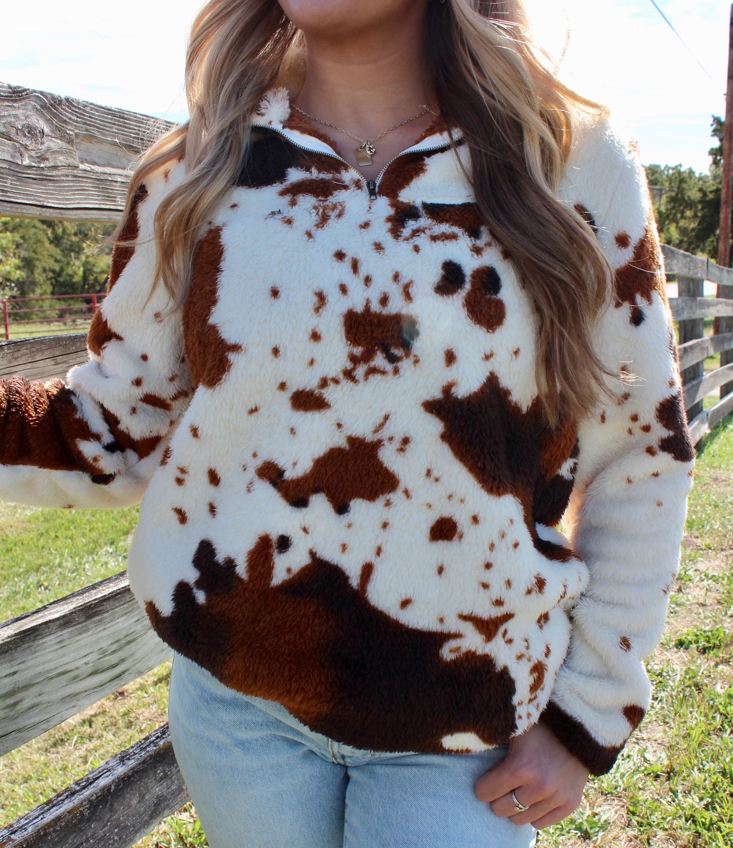 Cow Print Quarter Zip Pull-Over