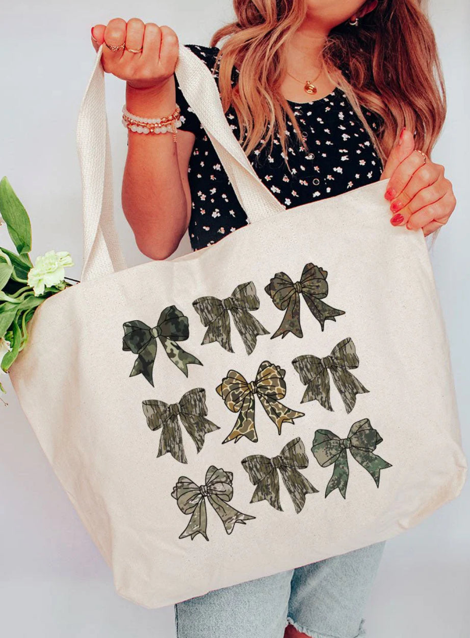 Camo Bows Jumbo Canvas Tote Bag