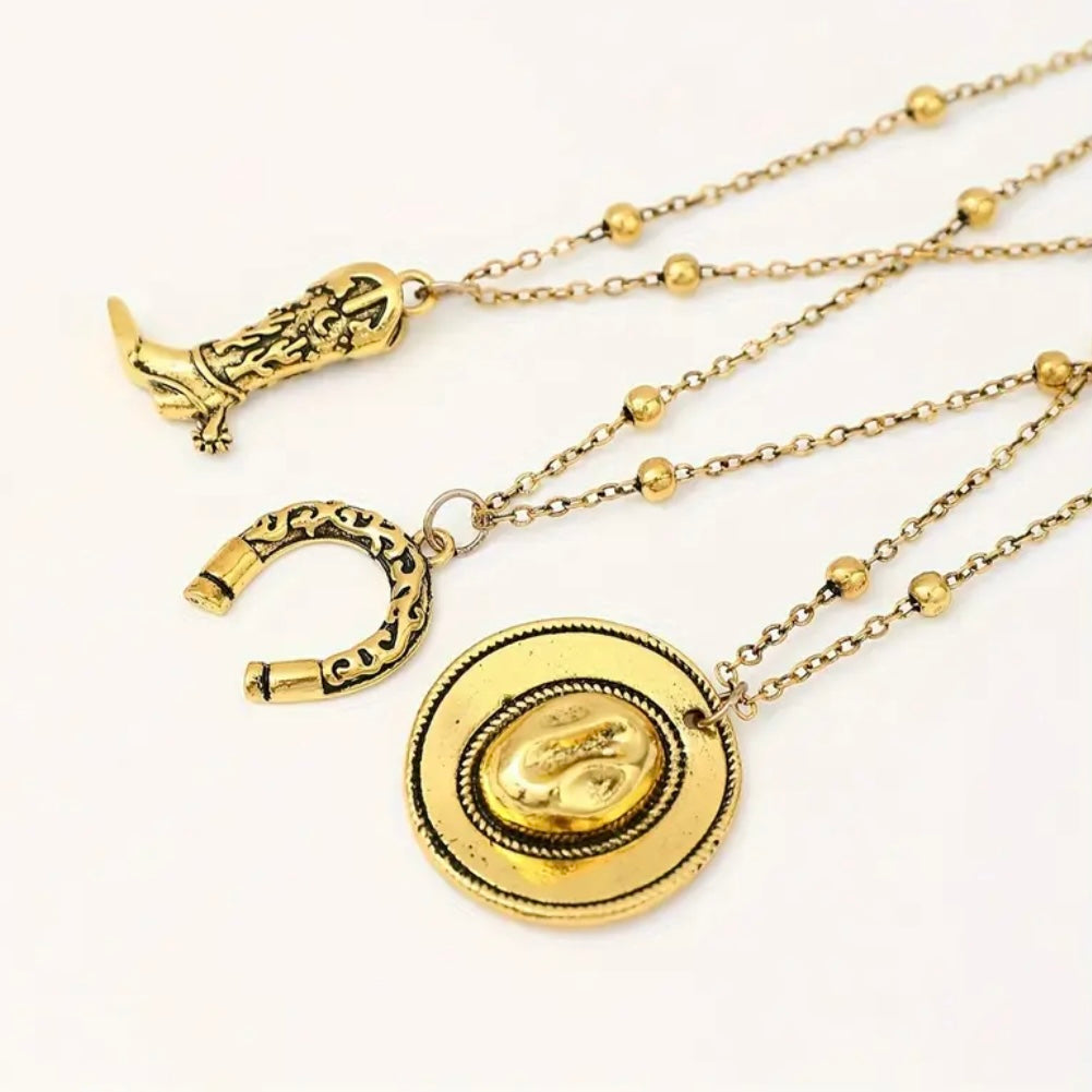 Gold Cowboy Necklace Set