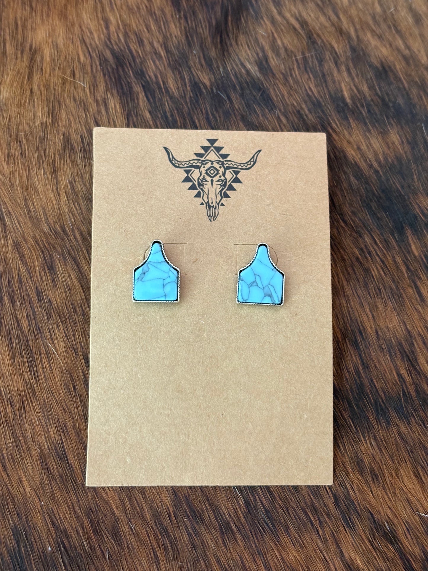 Turquoise Cow Tag Studs