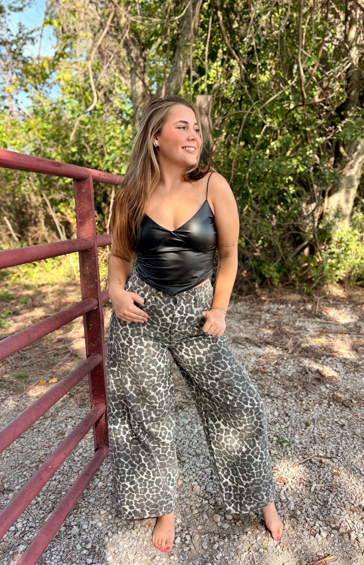 Mocha Leopard Barrel Jean