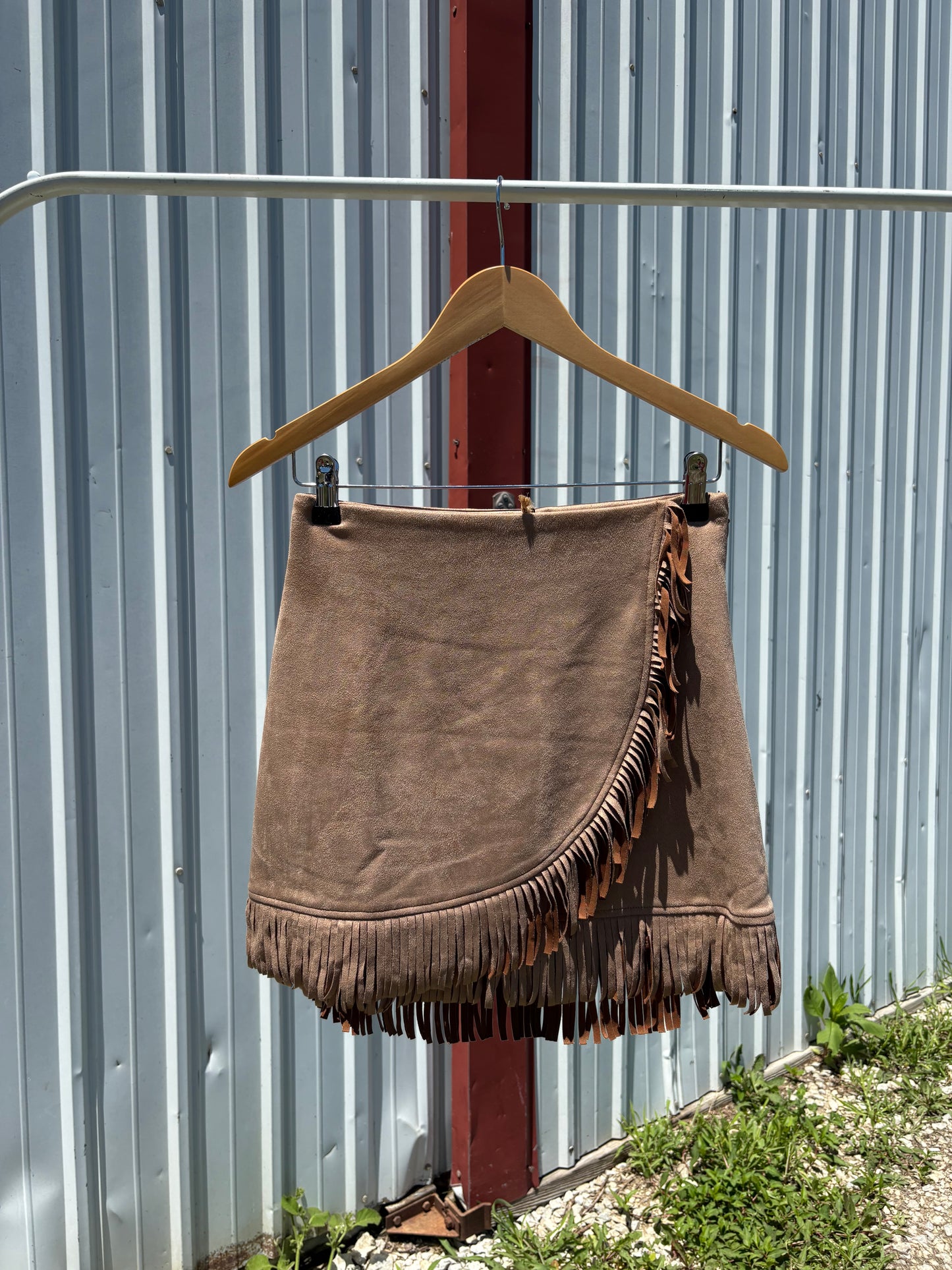 Tan Fringe Suede Skirt