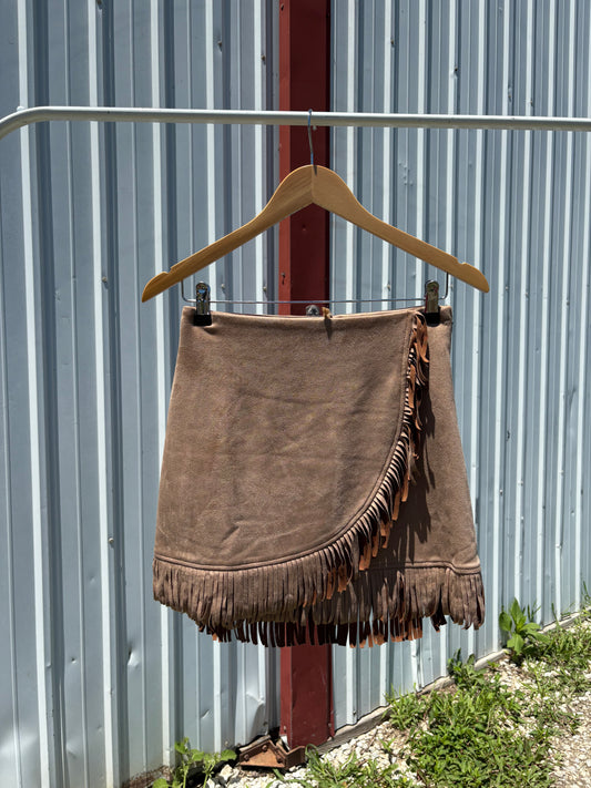 Tan Fringe Suede Skirt