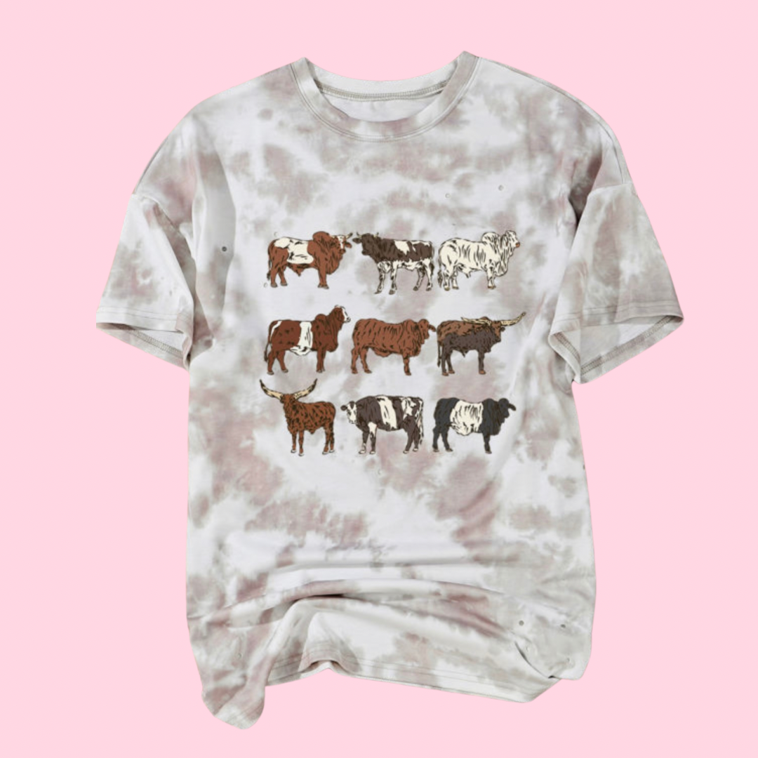Distressed Oversized Cow Tee