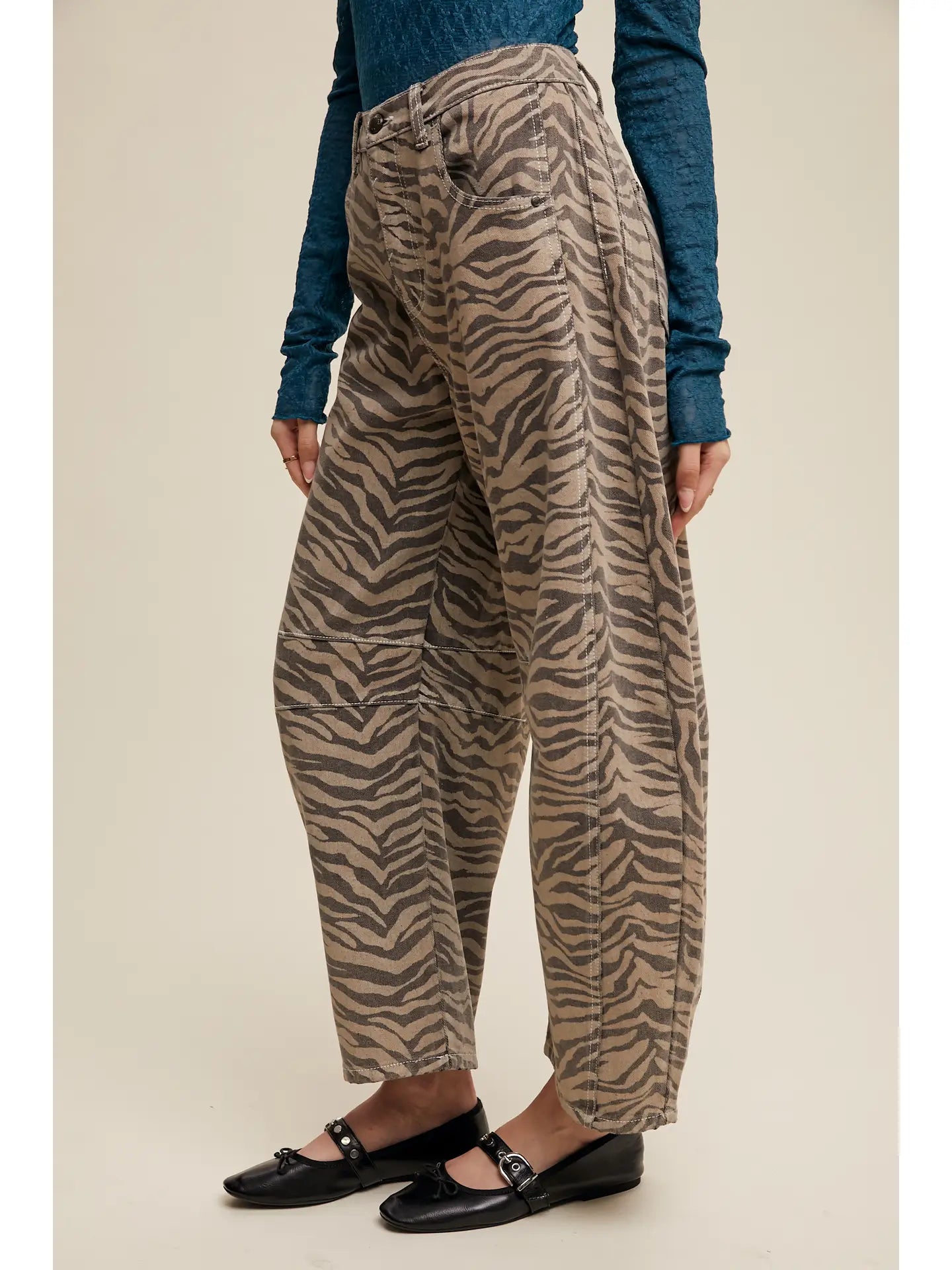 Mocha Zebra Barrel Jeans