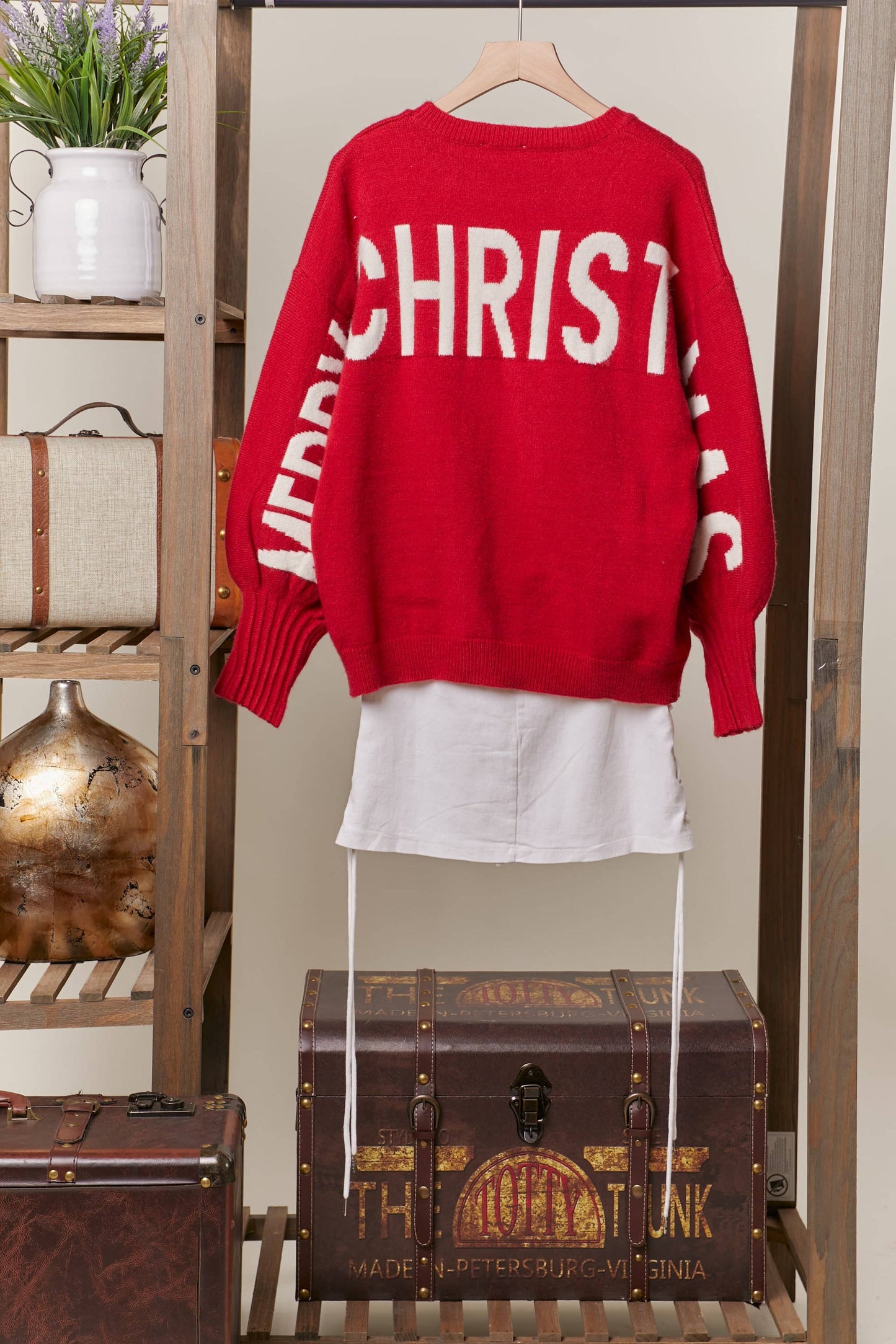 Oversized Ho! Ho! Ho! Bell Sleeve Sweater in Red