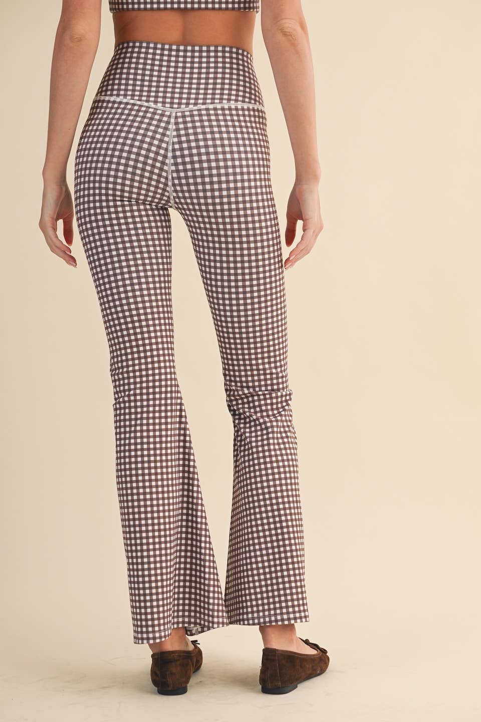 Gingham Print High Waist Crossover Flare Legging