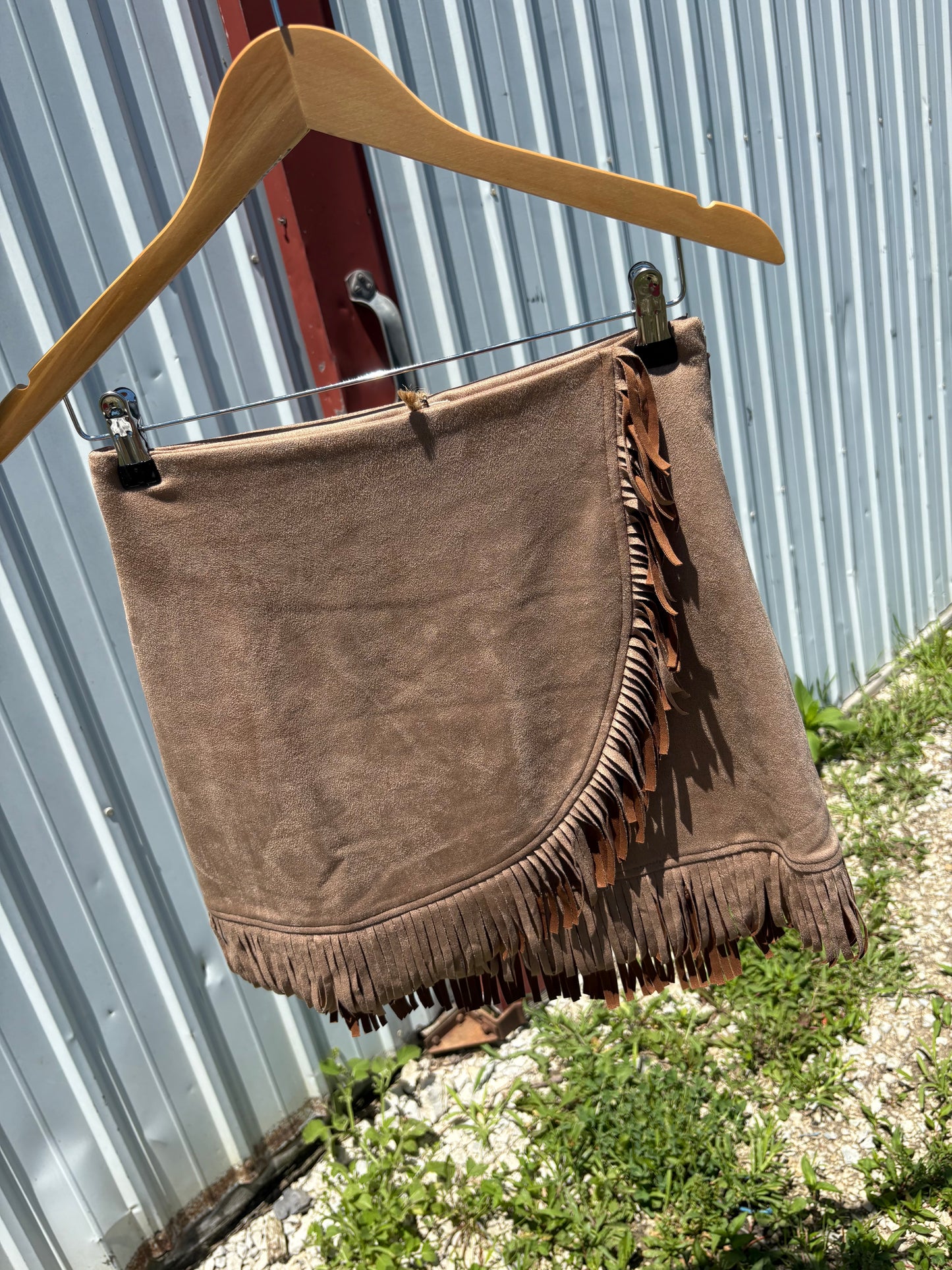 Tan Fringe Suede Skirt