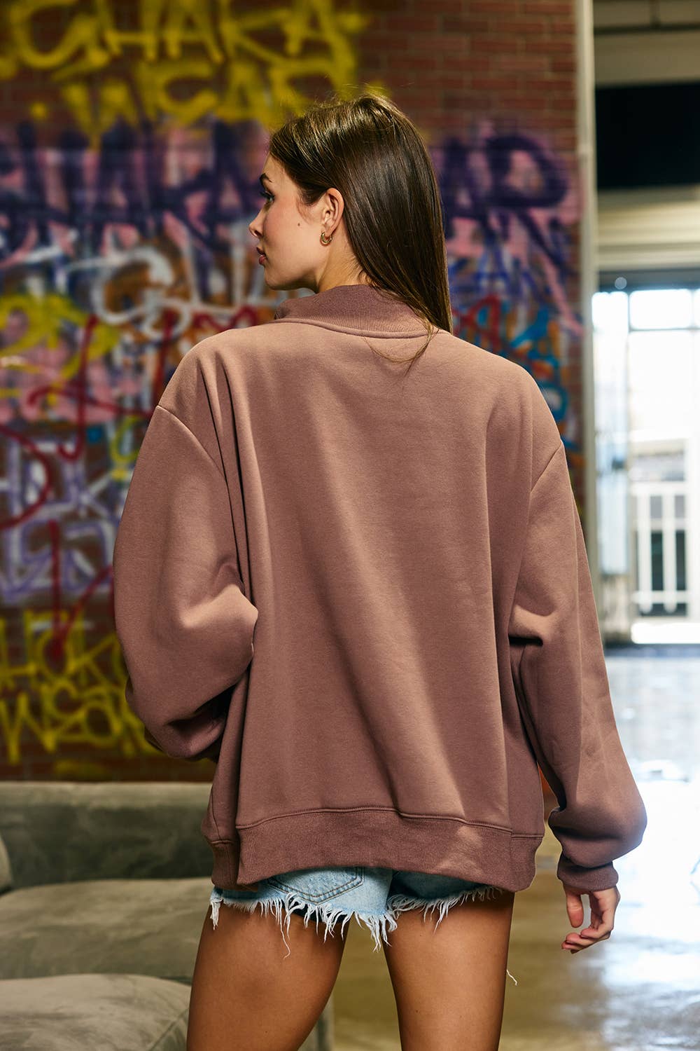 HOWDY Striped Mock-Neck Sweatshirt