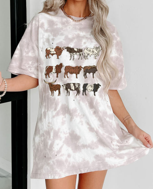 Distressed Oversized Cow Tee