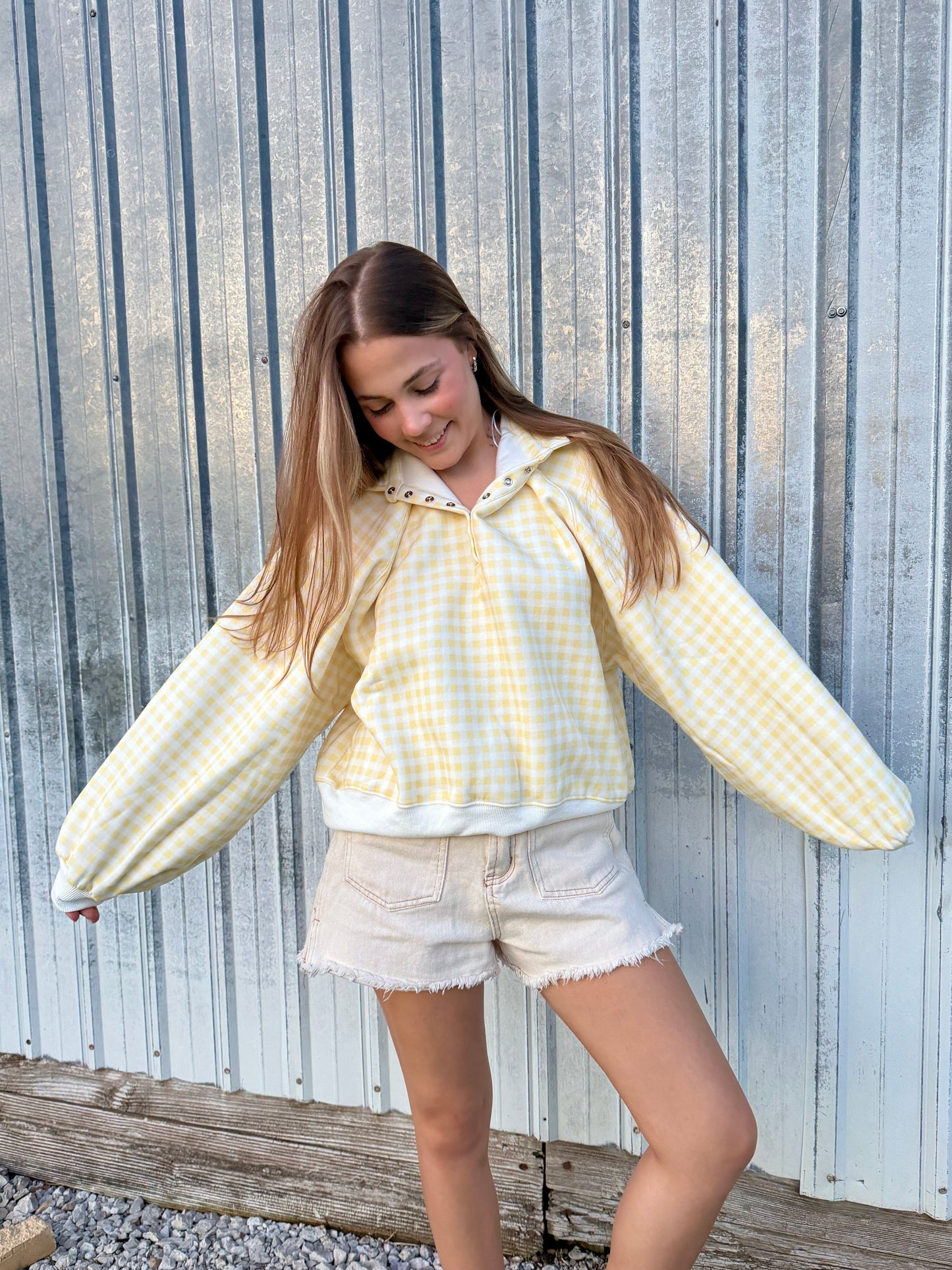 Butter Gingham Snap Pullover