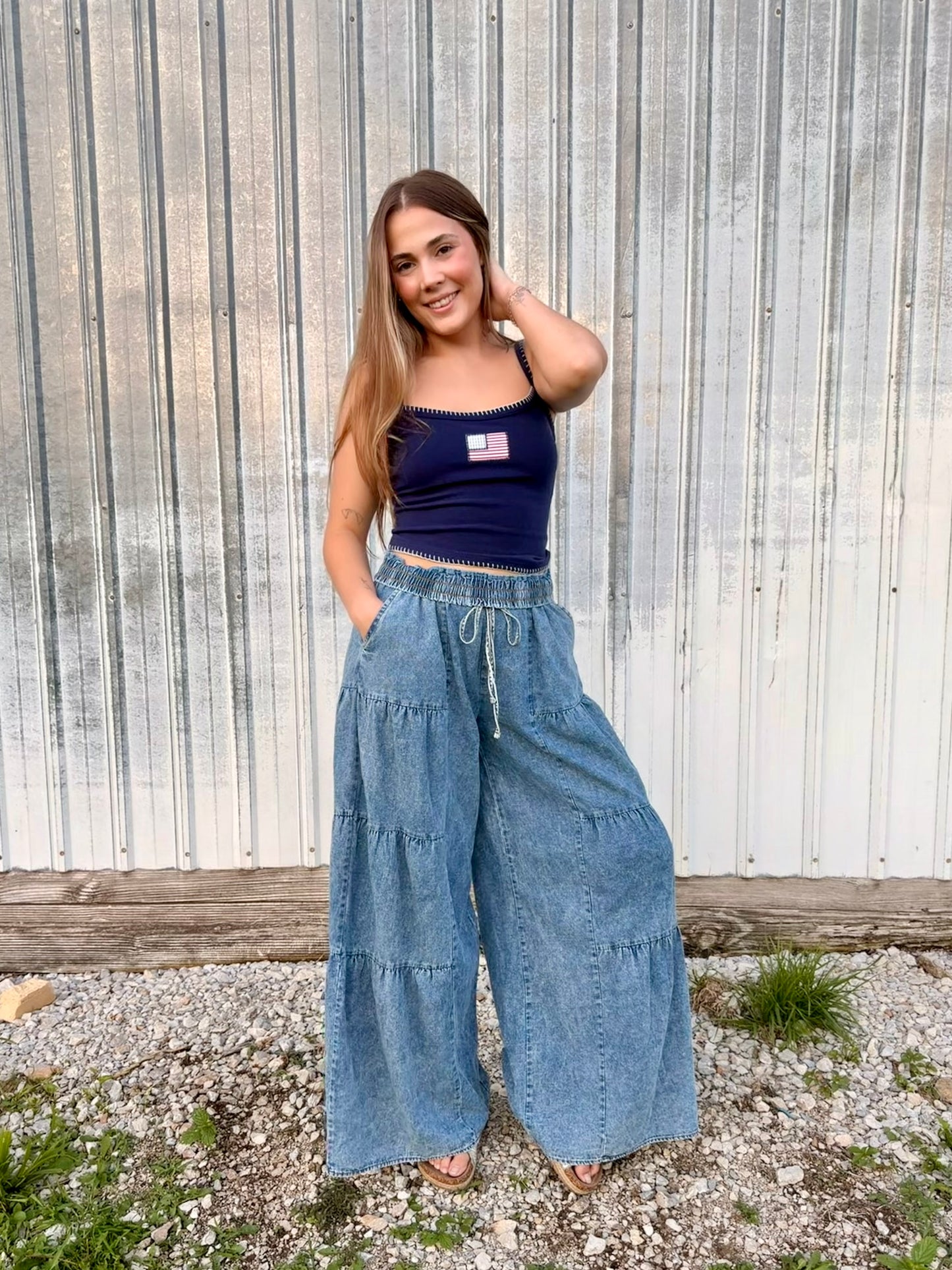 Indigo Washed Flare Pants