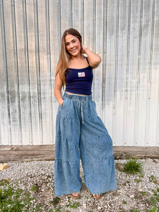 Indigo Washed Flare Pants