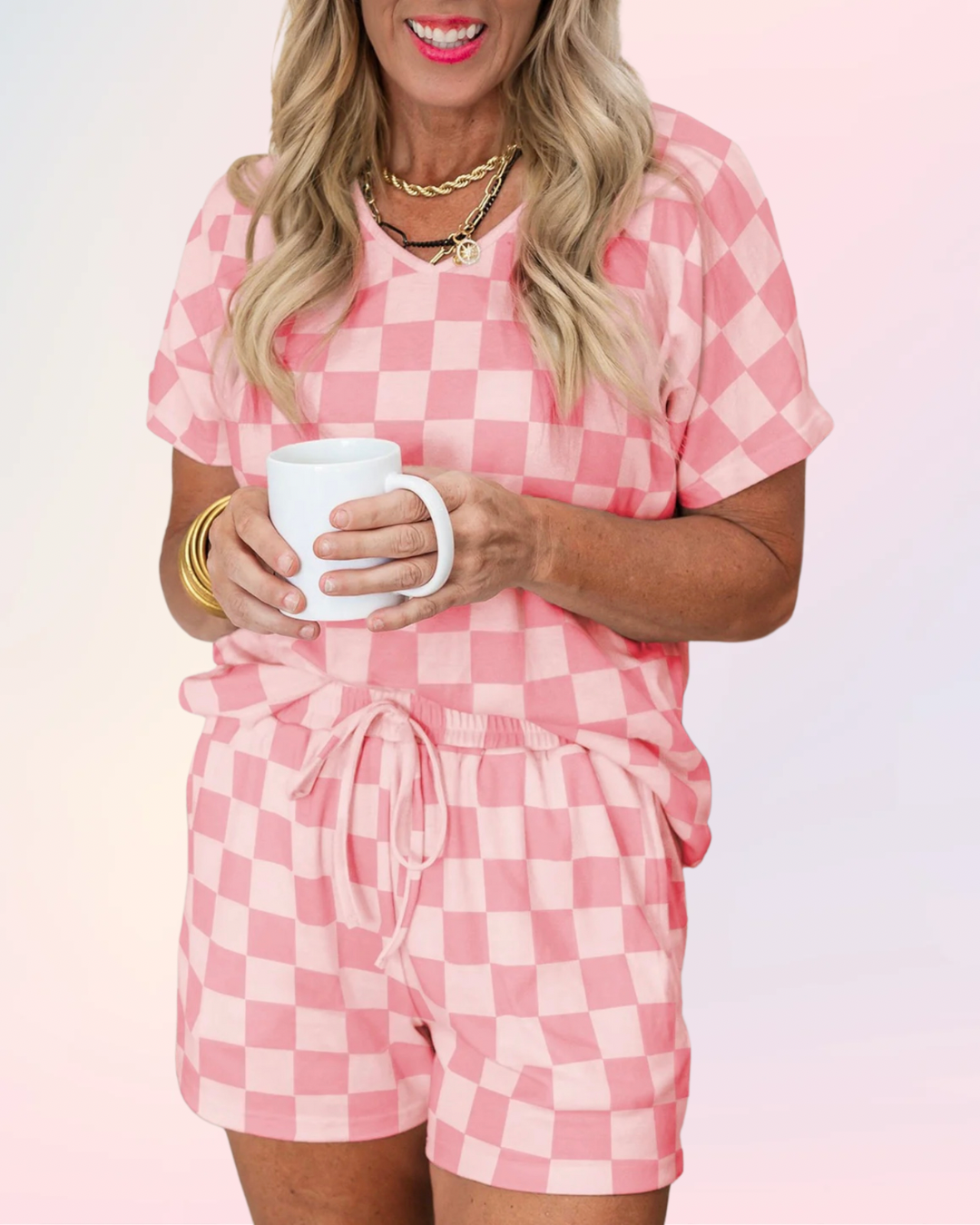 Pink Checkered Lounge Set