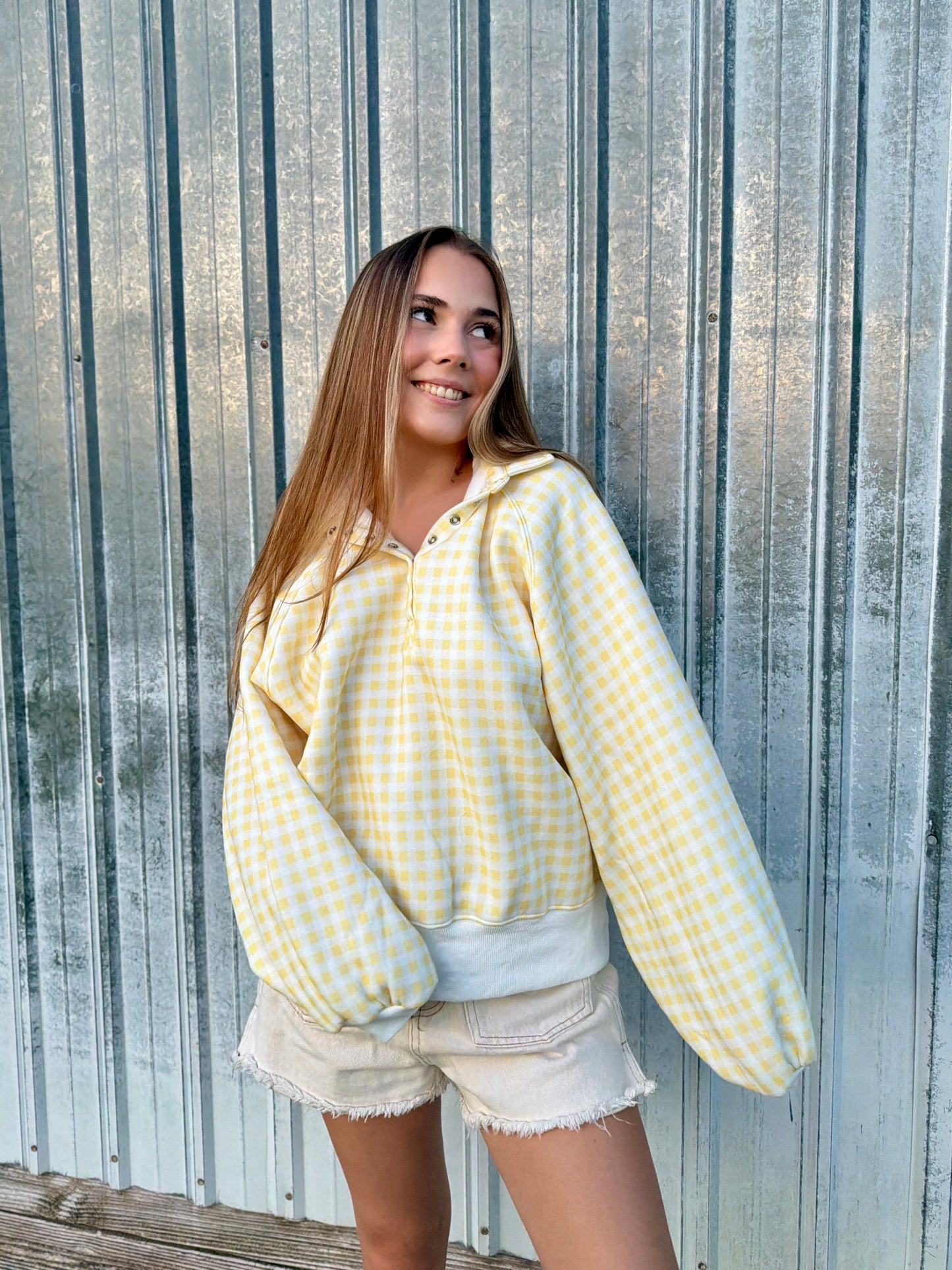 Butter Gingham Snap Pullover