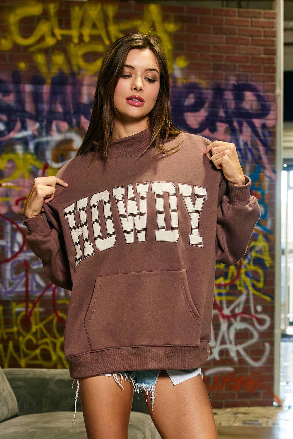 HOWDY Striped Mock-Neck Sweatshirt