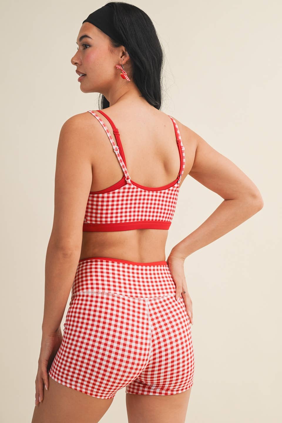 Cherry Gingham Double Layered Sports Bra