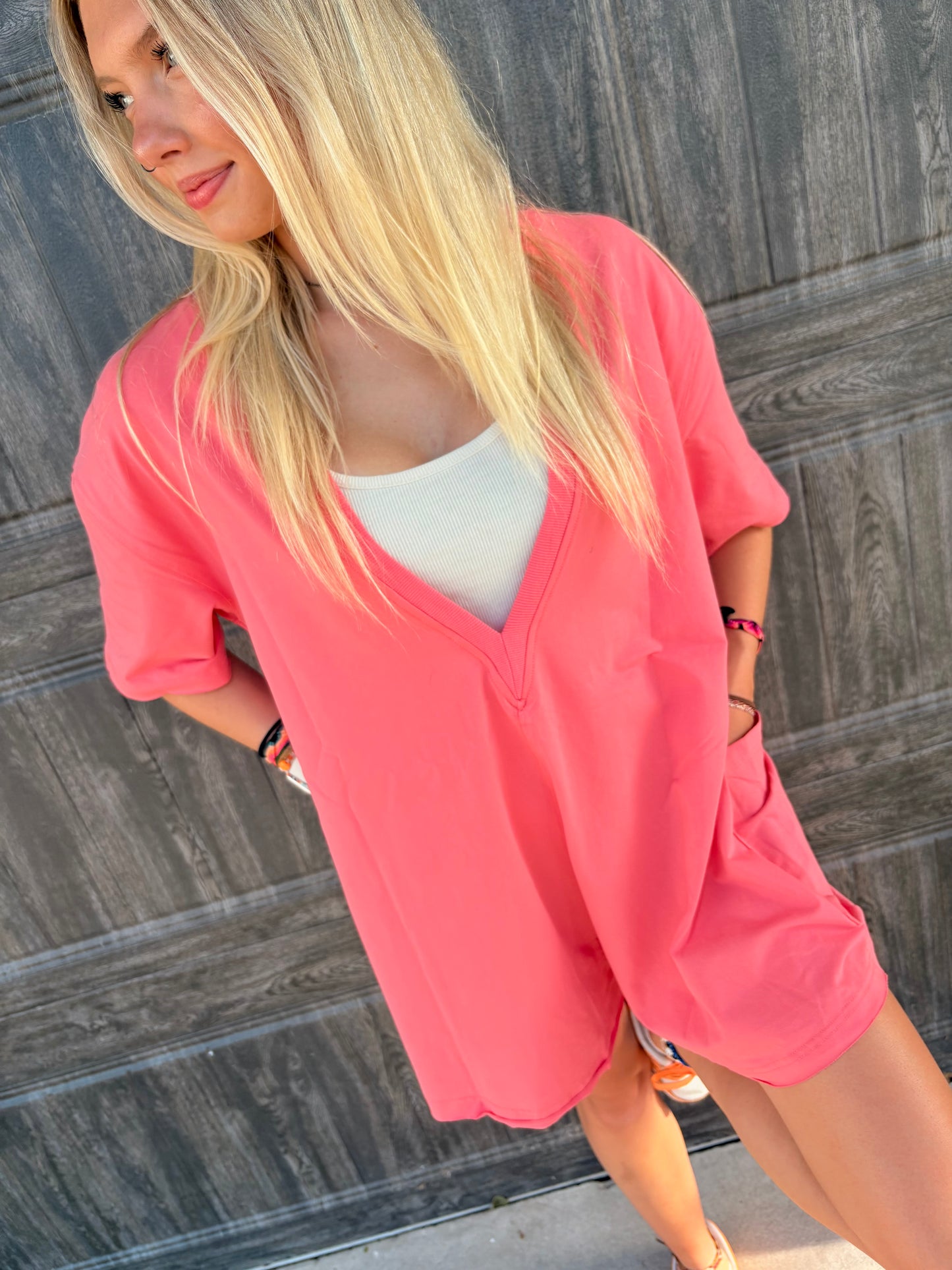 Coral Short Sleeve Romper