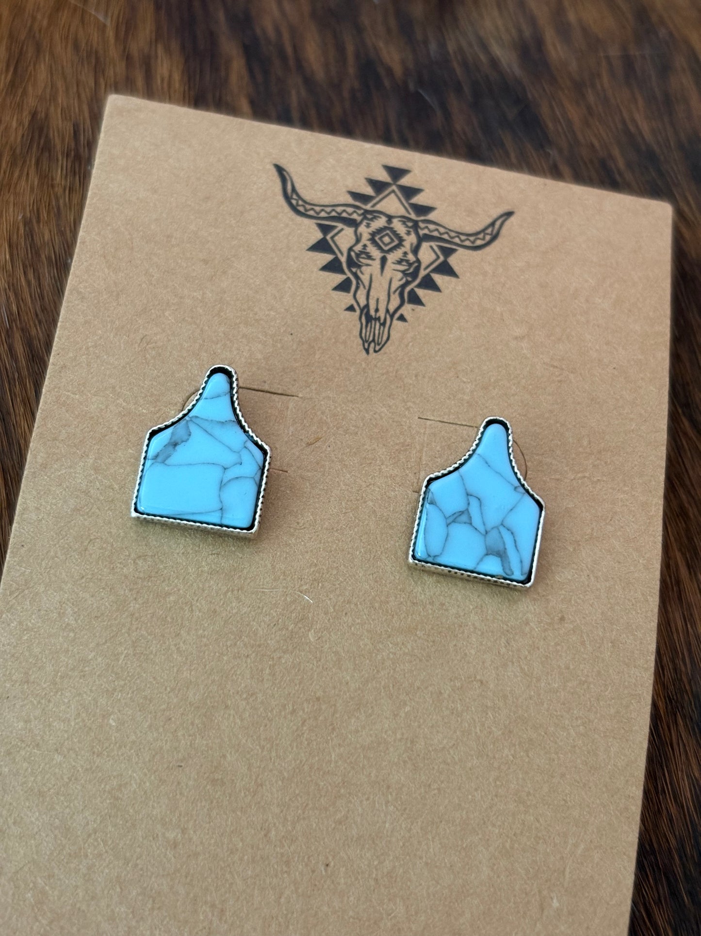 Turquoise Cow Tag Studs