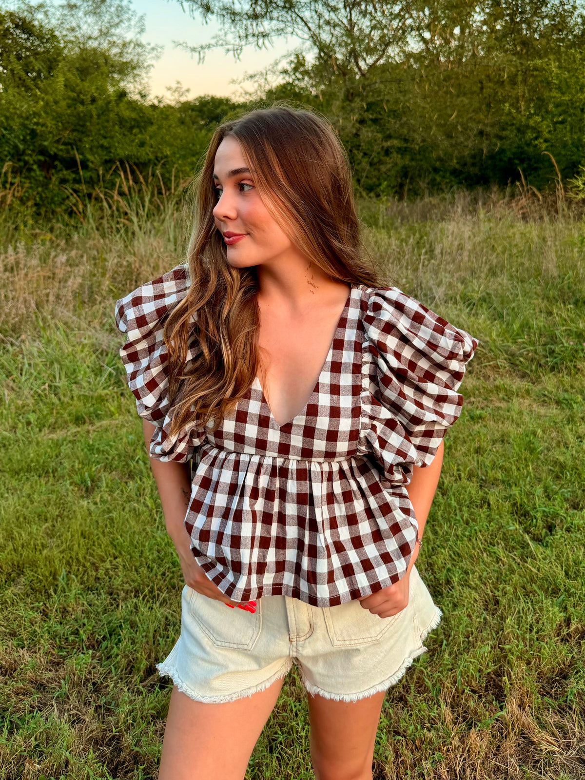 Gingham Bubble Blouse