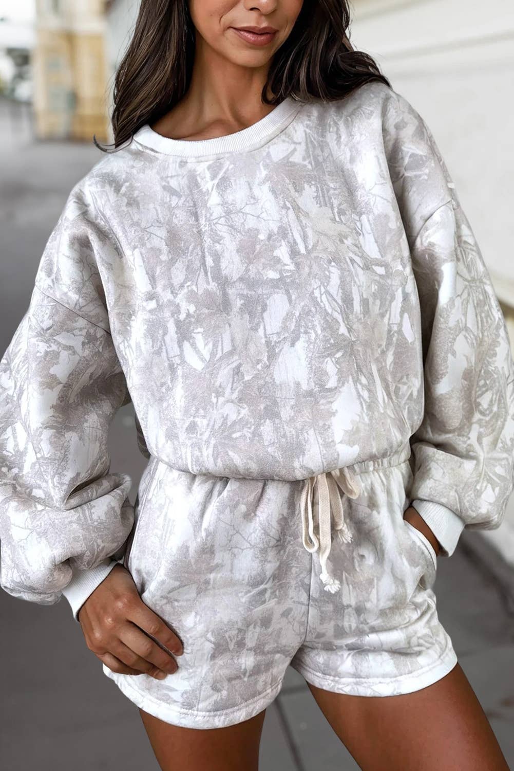 White Camo Crew & Shorts Set