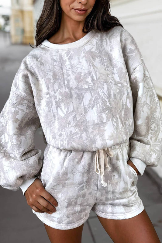 White Camo Crew & Shorts Set