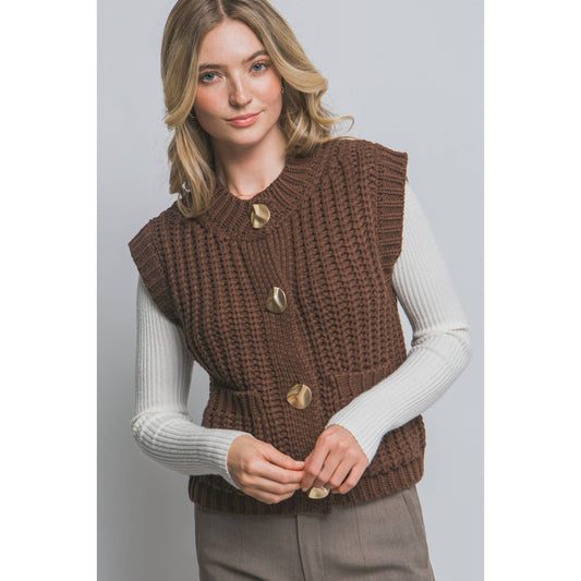 Choco Button Down Knit Vest