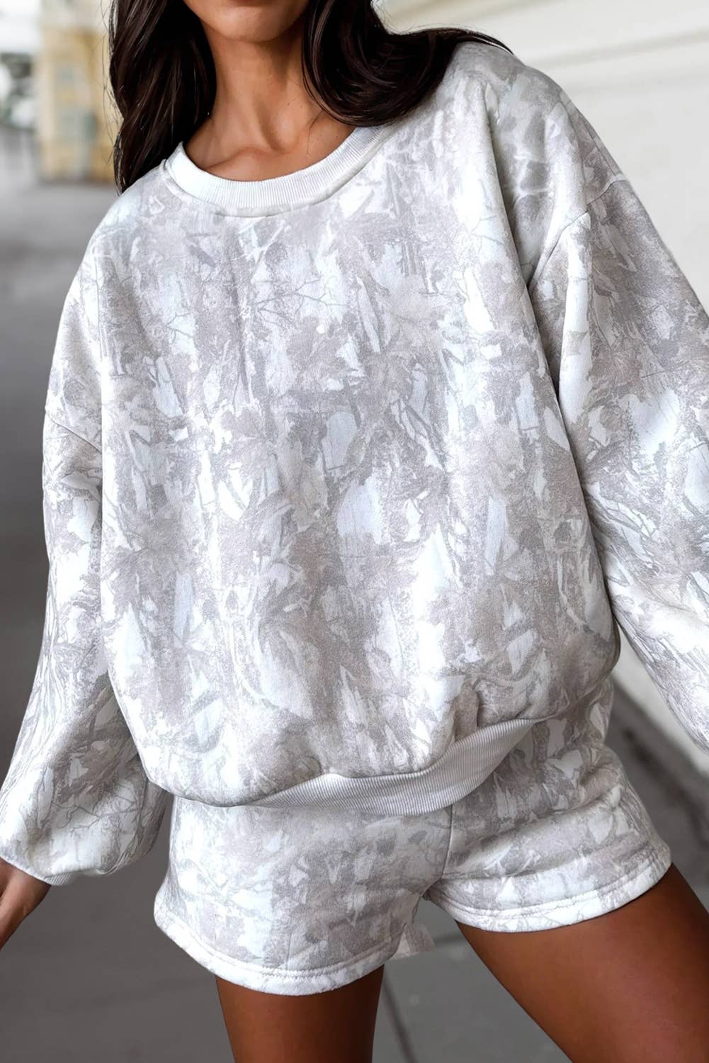 White Camo Crew & Shorts Set