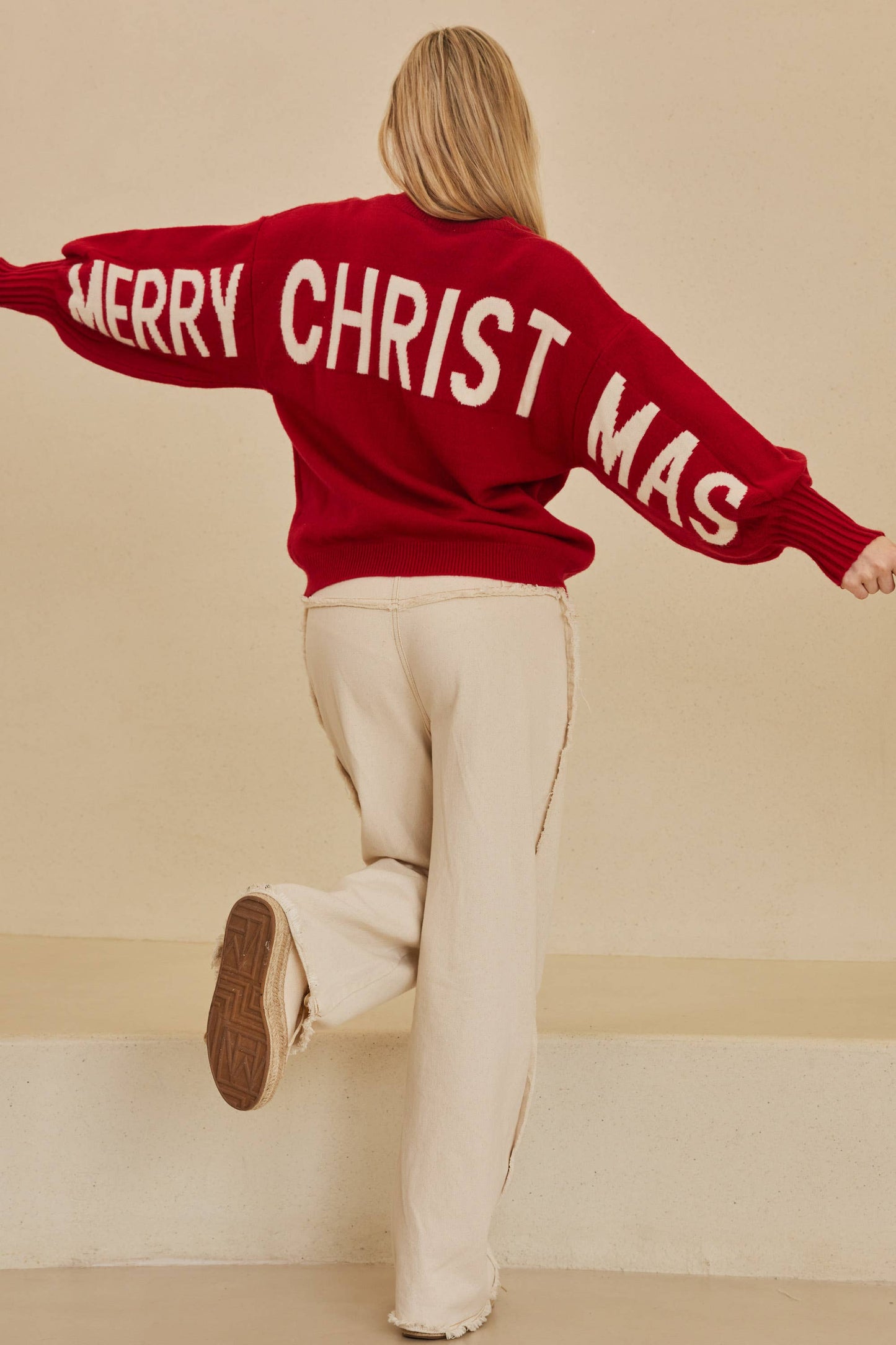 Oversized Ho! Ho! Ho! Bell Sleeve Sweater in Red