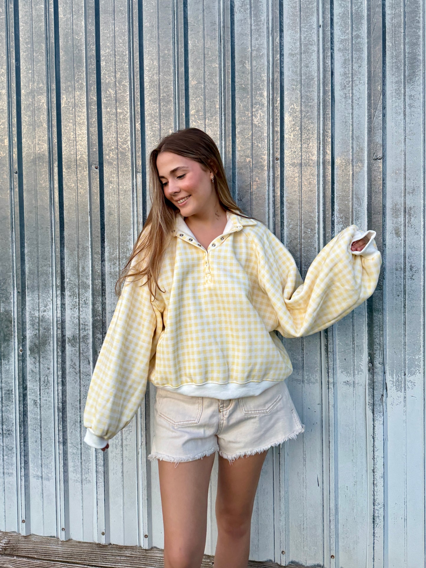 Butter Gingham Snap Pullover