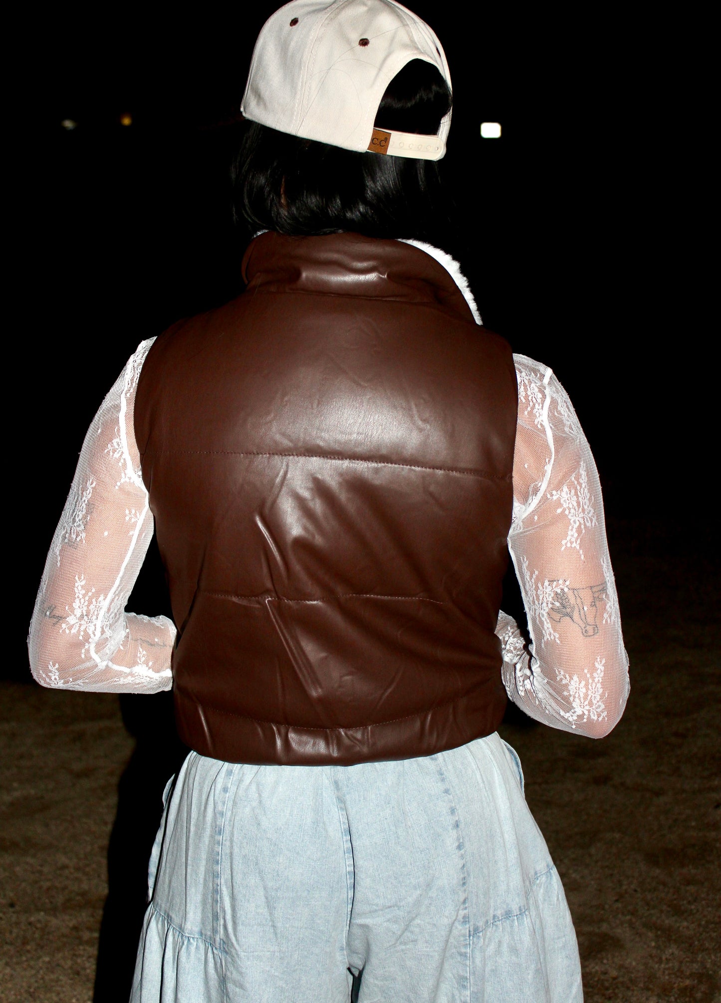 Faux Leather Sherpa Puffer Vest