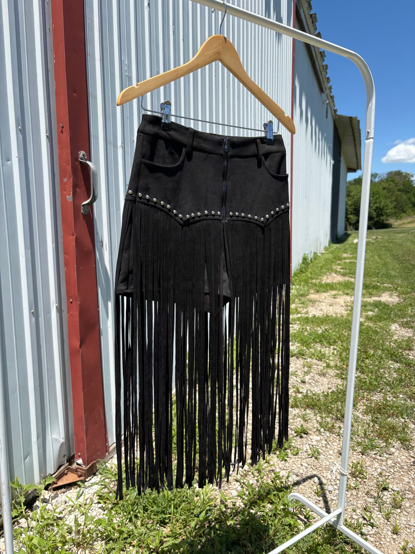 Black Fringe Suede Shorts