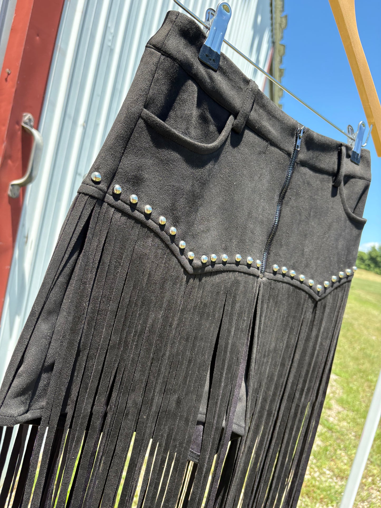Black Fringe Suede Shorts