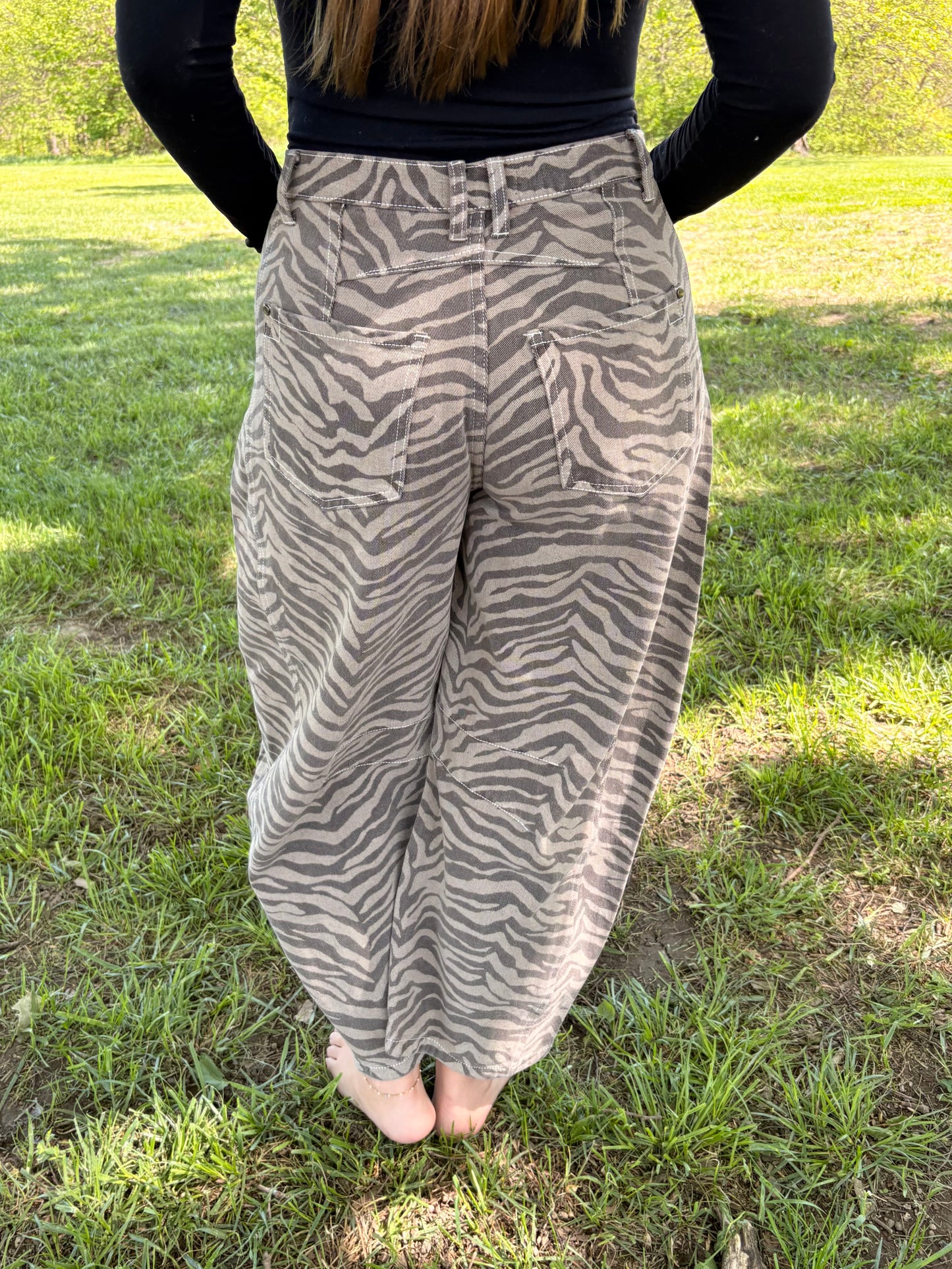 Mocha Zebra Barrel Jeans