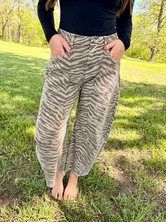 Mocha Zebra Barrel Jeans