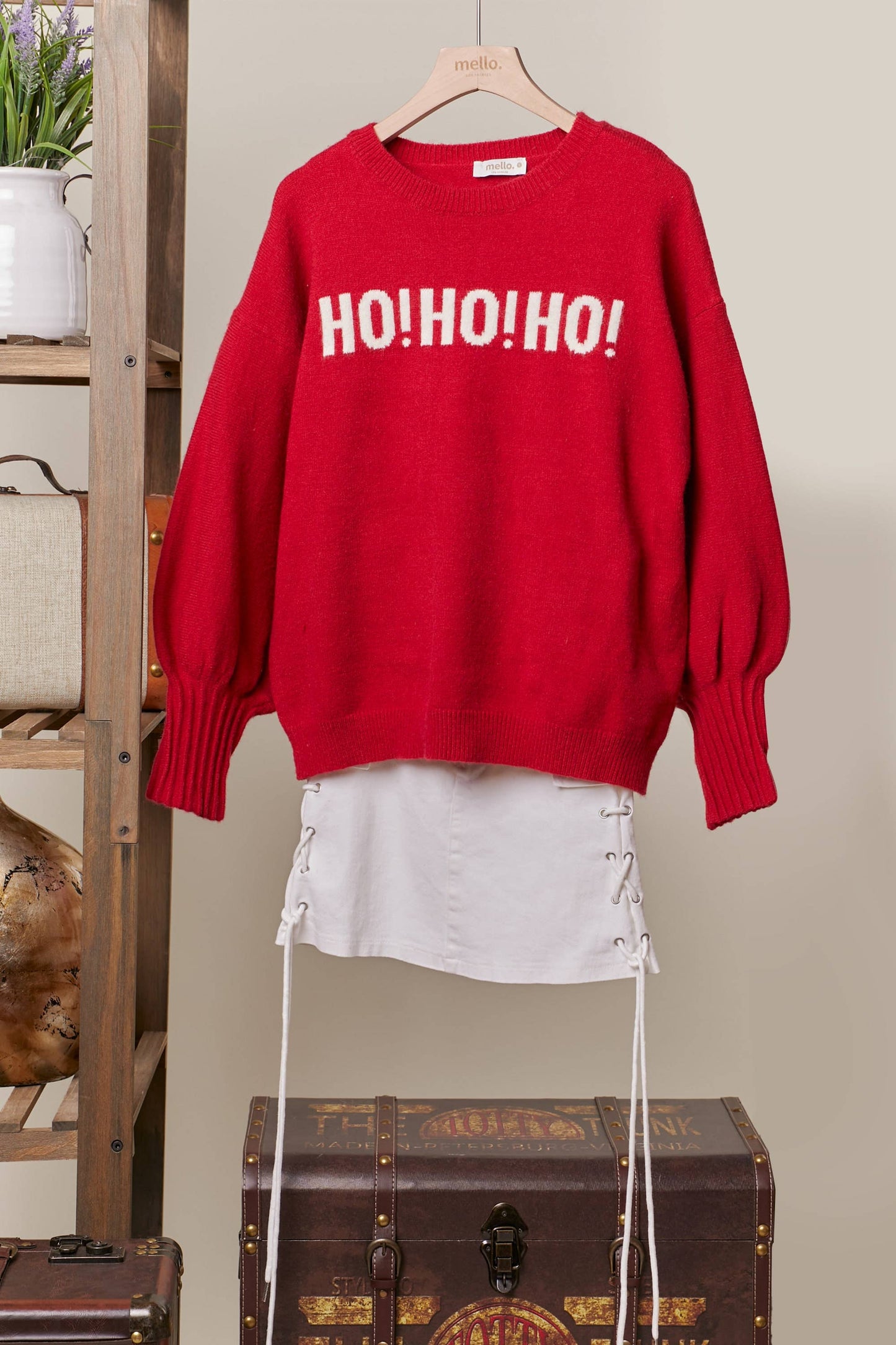 Oversized Ho! Ho! Ho! Bell Sleeve Sweater in Red