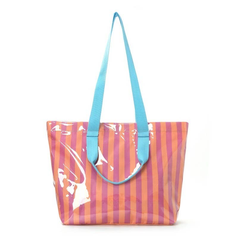 Neon Striped Beach Bag