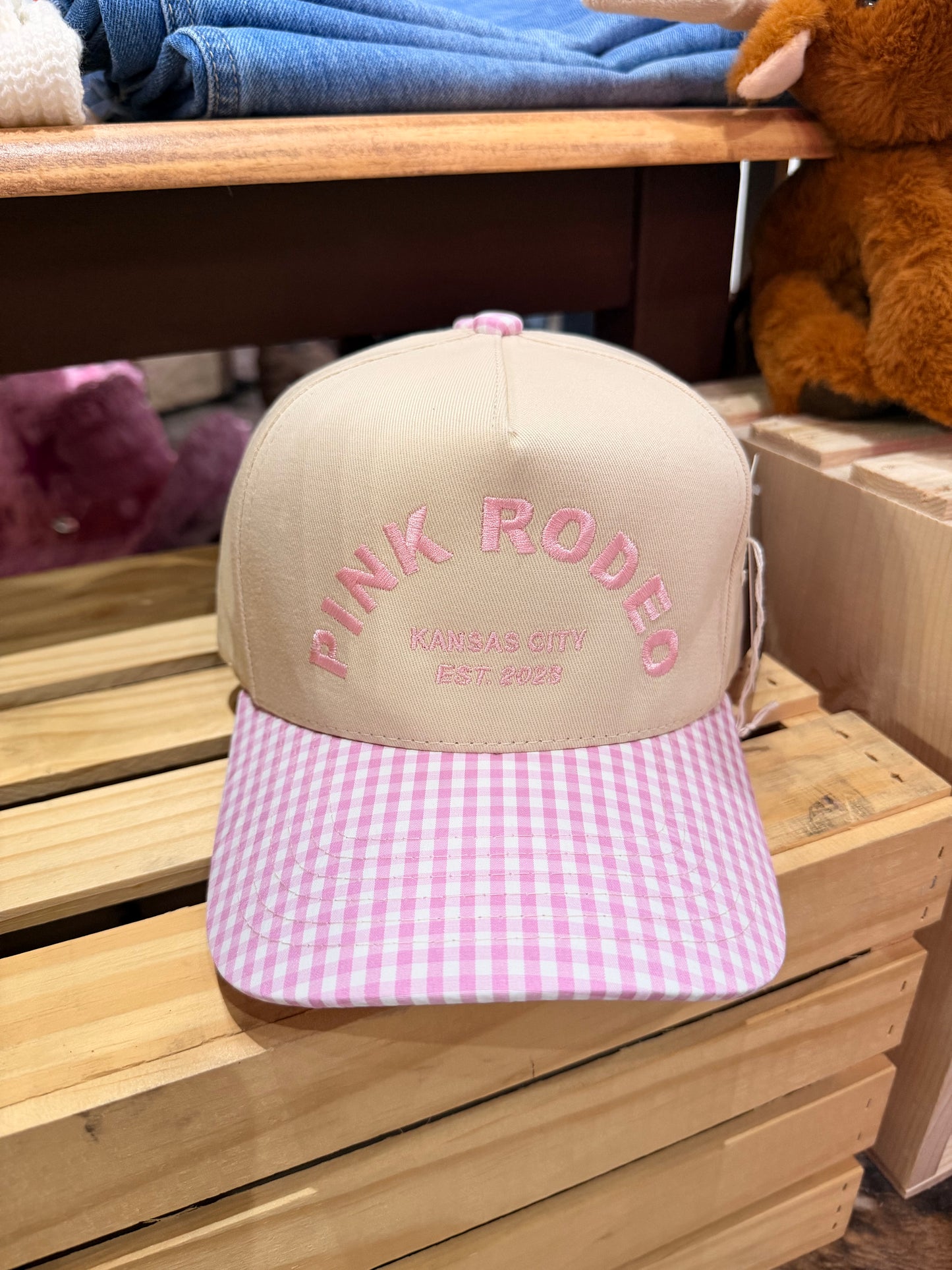 Pink Rodeo Gingham Brim Trucker Hat